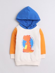 BUMZEE Beige & Orange Boys Full Sleeves Cotton Hooded Sweatshirt