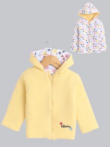 BUMZEE Yellow & White Baby Girls Full Sleeves Cotton Reversible Padded Jacket