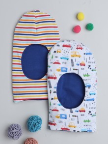 BUMZEE Royal Blue Boys Cotton Reversible Monkey Cap Pack Of 2