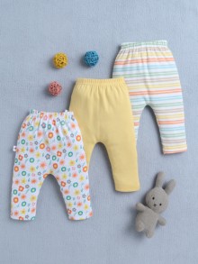 BUMZEE Yellow & White Baby Girls Diaper Pants / Leggings / Pyjamas Pack Of 3