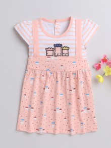 BUMZEE Peach Girls Cap Sleeves Cotton Frock