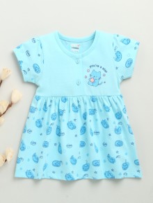 BUMZEE Blue Girls Cap Sleeves Cotton Knee Length Frock