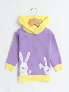 BUMZEE Lavender & Yellow Girls  Full Sleeves Cotton Hooded Sweatshirt