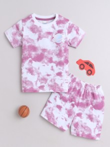 BUMZEE White & Mauve Girls Half Sleeves T-Shirt & Short Set