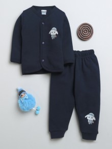 BUMZEE Navy Boys Full Sleeves Fleece Winter Wear Set