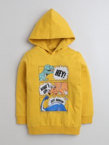 BUMZEE Yellow Boys Full Sleeves Cotton Hooded Sweatshirt