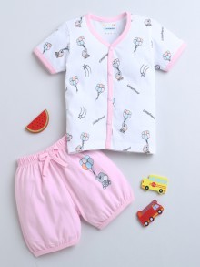 BUMZEE Pink & White Baby Girls Half Sleeves Jabla & Short Set