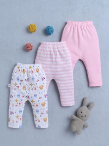 BUMZEE Baby Pink & White Baby Girls Diaper Pants / Leggings / Pyjamas Pack Of 3