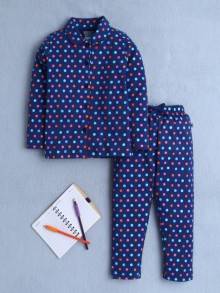 BUMZEE Navy Girls Full Sleeves Cotton Night Suit