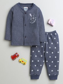 BUMZEE Charcoal Grey Boys Full Sleeves Cotton Thermal Jabla & Jogger Set