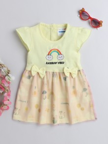 BUMZEE Lemon Girls Cap Sleeves Cotton Frock