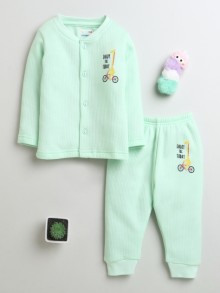 BUMZEE Mint Green Boys Full Sleeves Cotton Thermal Jabla & Jogger Set