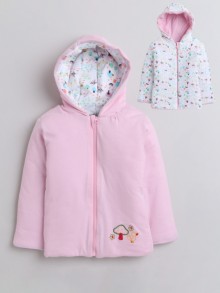 BUMZEE Babypink & White Baby Girls Full Sleeves Reversible Jacket