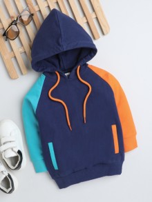 BUMZEE Navy Boys Full Sleeves Hooded Sweatshirt