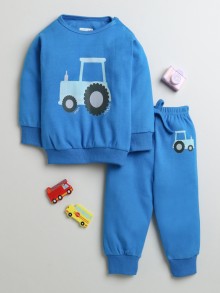 BUMZEE Royal Blue Boys Full Sleeves Cotton Sweatshirt & Jogger Set