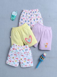 BUMZEE Yellow & Lavender Girls Shorts Pack Of 4