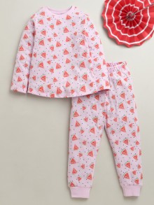 BUMZEE Pink Girls Full Sleeves Cotton T-Shirt & Pyjama Set
