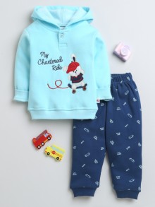 BUMZEE Blue & Navy Boys Full Sleeves Fleece Winter Wear Set