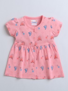 BUMZEE Pink Girls Half Sleeves Cotton Frock