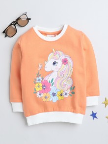 BUMZEE Orange Girls Full Sleeves Sweatshirt