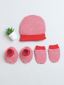 BUMZEE Red Boys Cotton Cap Mitten Bootie Set