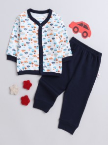 BUMZEE Navy & White Baby Boys Full Sleeves Jabla & Pyjama Set