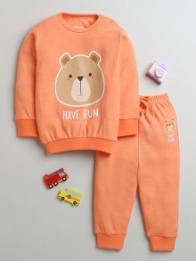 BUMZEE Orange Boys Full Sleeves Cotton Sweatshirt & Jogger Set