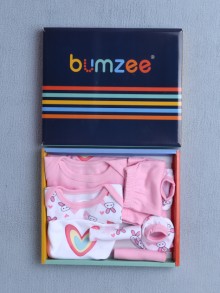 BUMZEE Baby Pink & White Baby Girls Baby Gift Set Pack Of 9