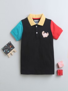 BUMZEE Black Boys Half Sleeves Polo Collar T-Shirt