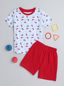 BUMZEE White & Red Boys Half Sleeves T-Shirt & Short Set