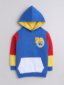 BUMZEE Royal Blue Boys Full Sleeves Cotton Hooded Sweatshirt