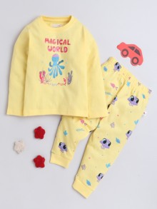 BUMZEE Yellow Girls Full Sleeves T-Shirt & Pyjama Set