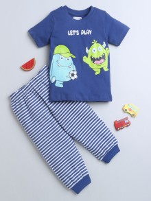 BUMZEE Blue Boys Half Sleeves T-Shirt & Pyjama Set