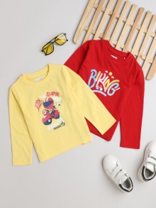 BUMZEE Red & Yellow Boys Full Sleeves T-Shirts Pack Of 2