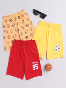 BUMZEE Red & Yellow Boys Shorts Pack Of 3