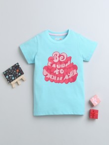 BUMZEE Blue Girls Half Sleeves T-Shirt