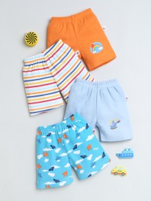 BUMZEE Blue & Orange Boys Shorts Pack Of 4