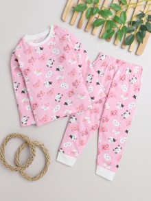 BUMZEE Pink Girls Full Sleeves T-Shirt & Pyjama Set