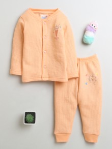 BUMZEE Orange Girls Full Sleeves Cotton Thermal Jabla & Jogger Set