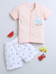 BUMZEE Peach & White Baby Boys Half Sleeves Jabla & Short Set
