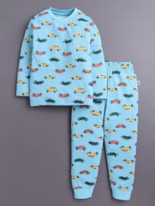 BUMZEE Sky Blue Boys Full Sleeves Cotton T-Shirt & Pyjama Set