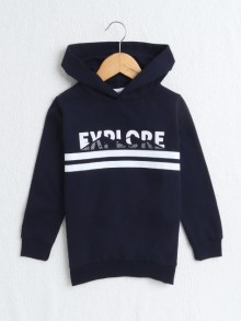 BUMZEE Navy Boys Full Sleeves Cotton Hooded Sweatshirt