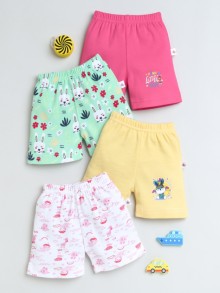 BUMZEE Pink & Yellow Girls Shorts Pack Of 4