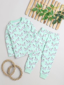 BUMZEE Mint Green Girls Full Sleeves T-Shirt & Pyjama Set