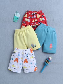 BUMZEE Yellow & Teal Blue Boys Shorts Pack Of 4