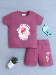 BUMZEE Mauve Baby Girls Half Sleeves T-Shirt & Short Set