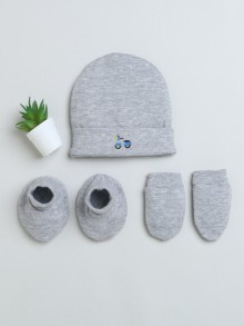 BUMZEE Grey Boys Cotton Cap Mitten Bootie Set