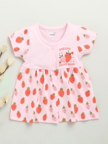 BUMZEE Pink Girls Cap Sleeves Cotton Knee Length Frock