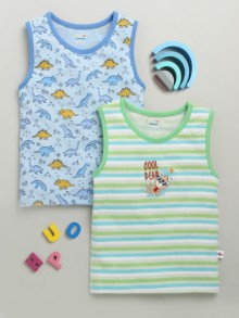 BUMZEE Sky Blue & Multi Boys Sleeveless Cotton T-Shirts Pack Of 2