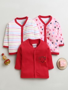 BUMZEE Red & Pink Girls Full Sleeves Cotton Jablas Pack Of 3